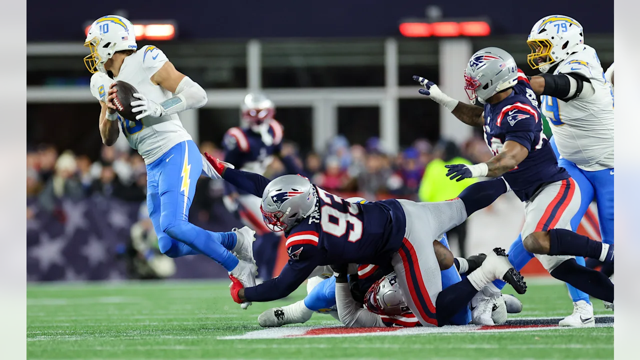Justin Herbert gets sacked by the Patriots